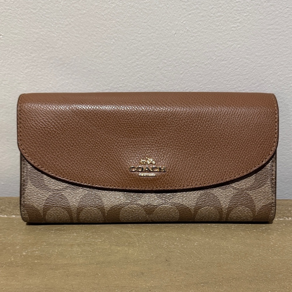 Coach Tan and Brown Signature Wallet